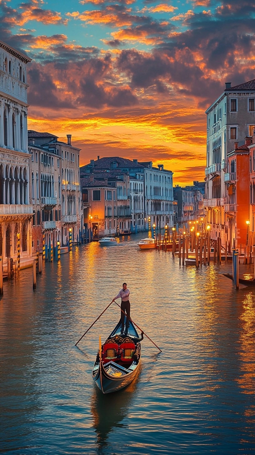 Venetia - Peisaj romantic cu gondole și canale